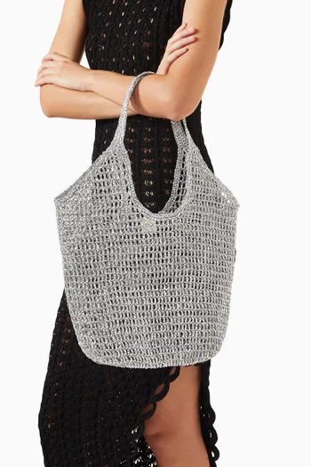 Medium Tote Bag in Metallic Paper-raffia