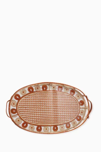 Large Paille Tray in Iraca Palm & Leather