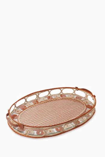 Large Paille Tray in Iraca Palm & Leather