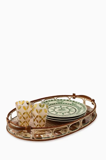 Large Cherry Tray in Iraca Palm & Leather