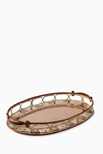 Large Cherry Tray in Iraca Palm & Leather