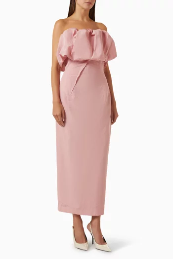 Sculptural Neckline Dress in Cotton-silk