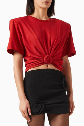 Knotted-front T-shirt in Cotton Blend