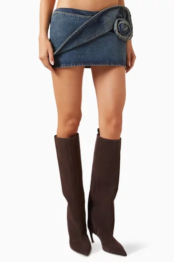 Floral-appliqué Mini Skirt in Denim