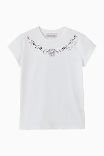 Logo Floral Crystal T-shirt in Cotton