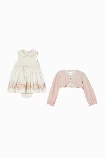 Teddy-printed Dress & Cardigan Set