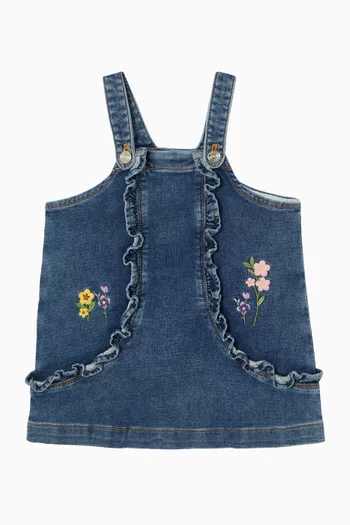 Floral-embroidered Dress in Denim