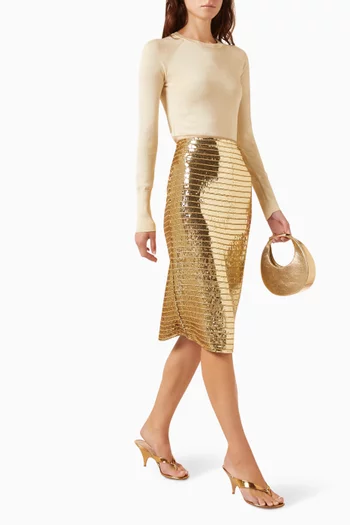 Sequin Slim Midi Skirt in Chiffon