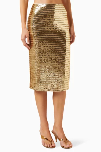 Sequin Slim Midi Skirt in Chiffon