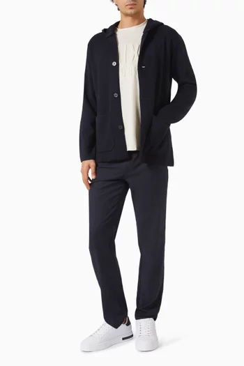 Buttoned Hood Cardigan in Cotton-blend