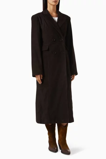 Long Double-breasted Coat in Suede