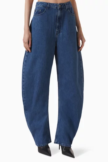 Draped Barrel-leg Jeans in Denim