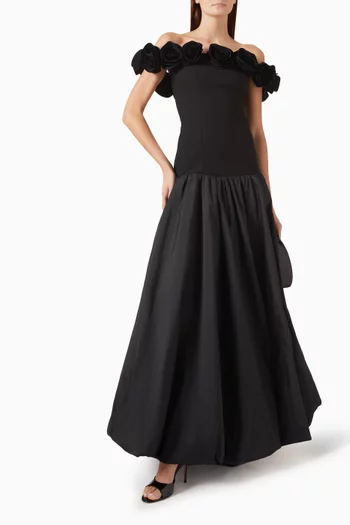Flower Off-shoulder Dress in Crepe