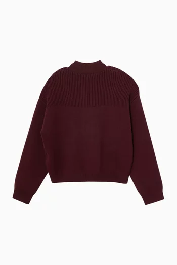 High-collar Knit Sweater in Cotton Blend