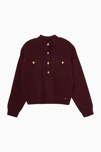 High-collar Knit Sweater in Cotton Blend
