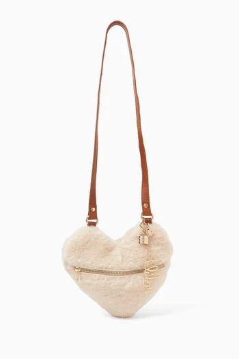 Heart Crossbody Bag in Faux Shearling