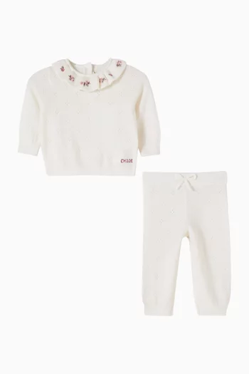 Pointelle-knit Top & Pants Set