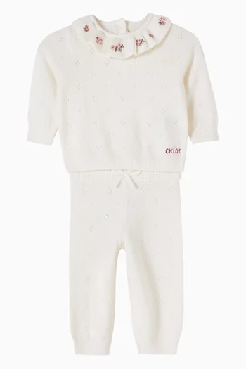 Pointelle-knit Top & Pants Set
