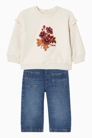 Floral Ruffle Sweatshirt in Cotton