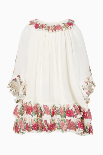 Floral Kaftan Dress in Silk-blend