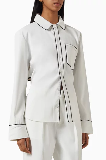 Contrast Piped Backless Tie Shirt
