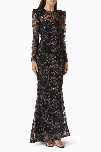 The Death of Roses Embellished Gown in Chiffon & Lace