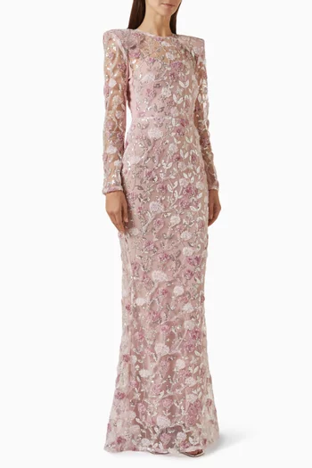The Death of Roses Embellished Gown in Chiffon & Lace