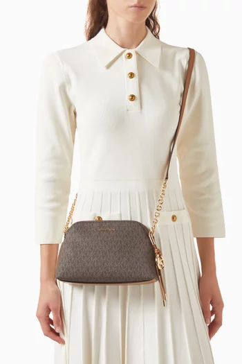 Freddie Small Crossbody Bag in Logo Print Faux Leather