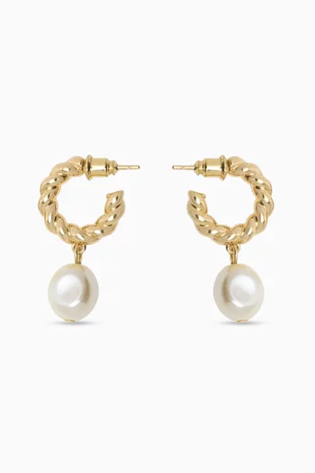 Twisted Bead Hoop Earrings in Brass
