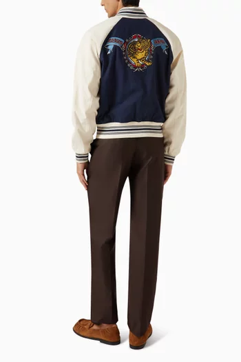 Jumping Tiger Embroidered Varsity Jacket in Cotton