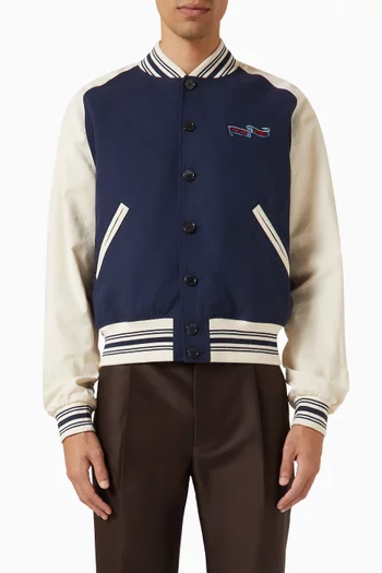 Jumping Tiger Embroidered Varsity Jacket in Cotton