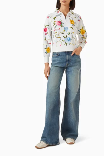 Wildflower Embroidered Half-zip Sweatshirt in Cotton
