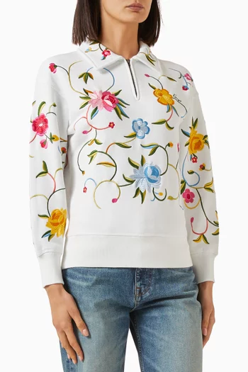 Wildflower Embroidered Half-zip Sweatshirt in Cotton