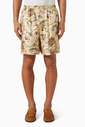 Wildflower Elastic-waist Shorts in Silk
