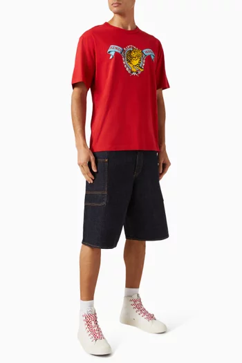 Jumping Tiger Embroidered T-shirt in Cotton
