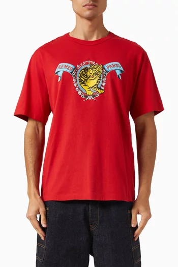 Jumping Tiger Embroidered T-shirt in Cotton