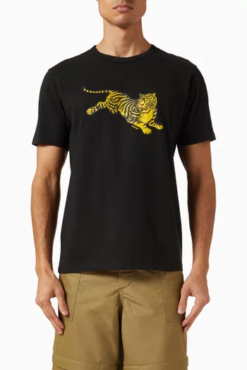 Jumping Tiger Embroidered T-shirt in Cotton