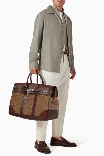 Chevron-effect Country Bag in Techno Fabric & Calfskin