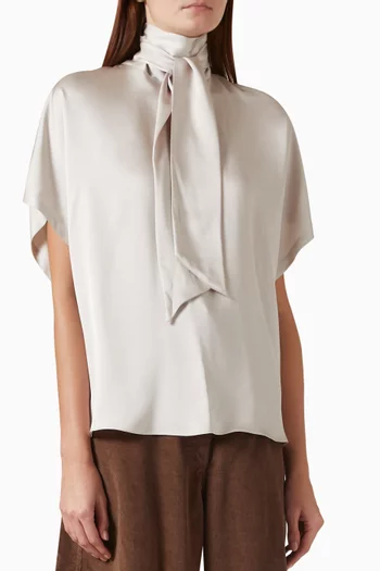 Scarf-neck Top in Silk Satin