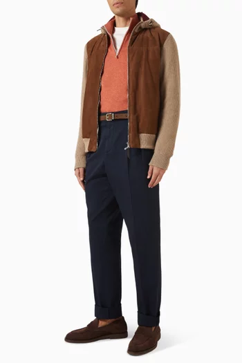 Hooded Padded Bomber Jacket in Suede & Cashmere