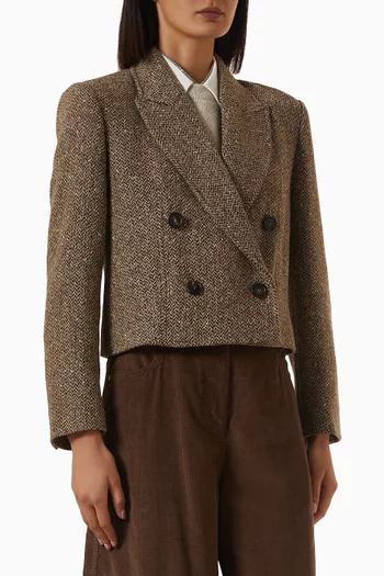 Cropped Blazer in Sparkling Virgin Wool Chevron