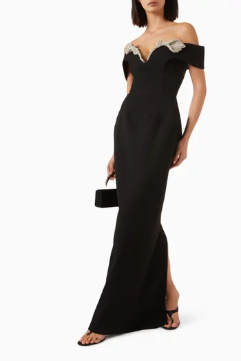 Oscar Embellished Off-shoulder Gown