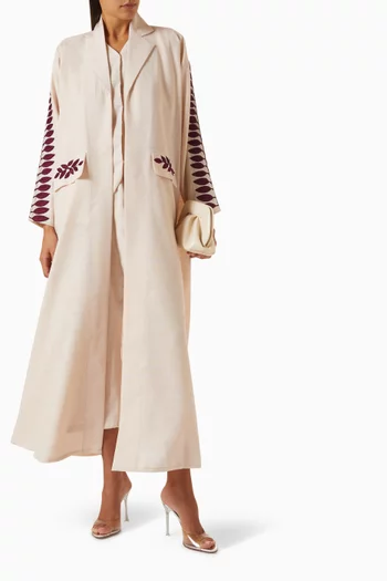 Thread Embroidered Abaya Set in Linen