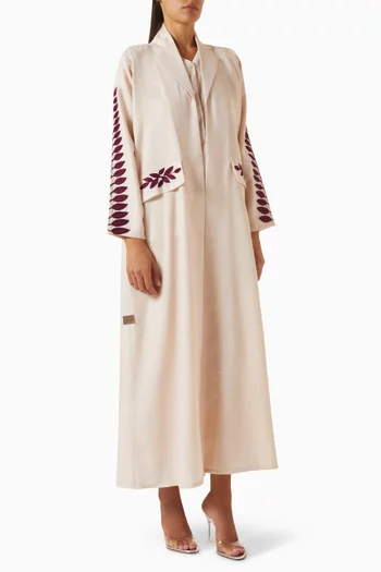 Thread Embroidered Abaya Set in Linen