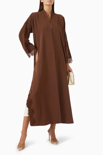 Lace & Beads Embroidered Abaya in Crepe