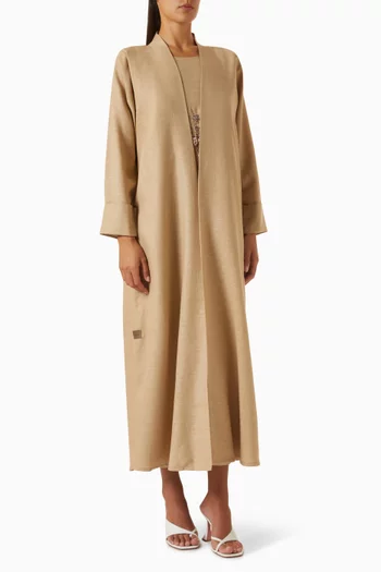 Contrast Thread & Beaded Band Abaya in Linen