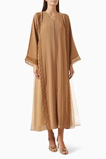 Lace & Bead Embellished Abaya in Nada & Tulle