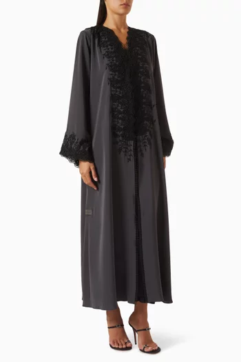 Lace & Bead Embellished Abaya in Nada