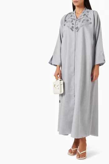 Thread & Bead Embroidered Abaya in Linen