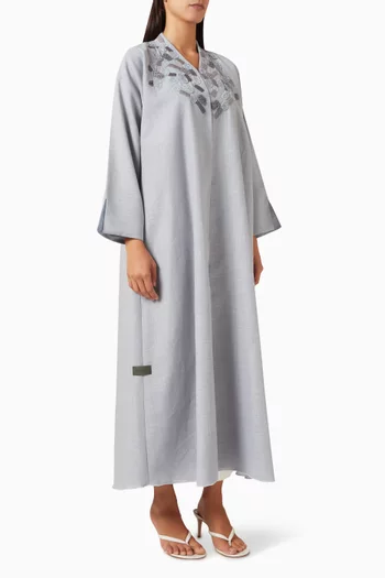 Thread & Bead Embroidered Abaya in Linen
